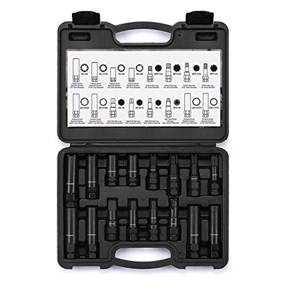 MIXPOWER 16-Piece Locking Lug Nut Master Key Set of Spline Star and Hex Style Keys, Wheel Lock Removal Kit, Thin-Walled and Long Lug Keys to Prevent Damage to Wheels Double-Hex Heads - size: 16PCS