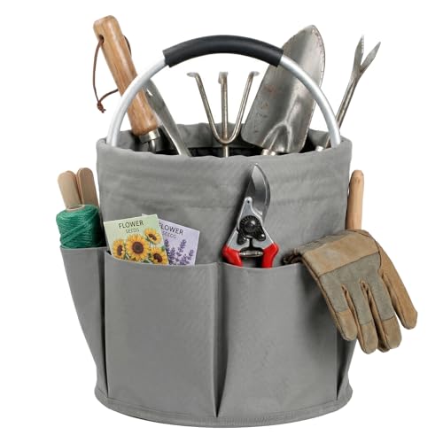 WOOHA Tool Bag 17L Bathroom Tote Caddy with Handle Garden Tool Organizer Foldable Tool Storage Basket Outdoor Beach Storage Bag（Grey） - color: Gray, size: 1 Pack