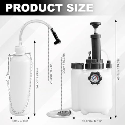 3L Brake Bleeder Kit with Universal Adapter, Manual Brake Bleeder Vacuum Pump Kit with 1L Brake Bleeder Bottle and 4 Master Cylinder Adapters, Brake Bleeding Kit Suitable for Most Vehicles