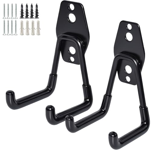 GeeWatom 2 Pack Garage Storage Utility Hooks，Garage Garden Tool Organizer，Steel Wall Mount Hooks, Garden Small U Hooks (Black) - color: Black