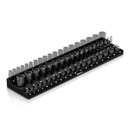 Olsa Tools Magnetic Socket Organizer (3/8-Inch Drive, 3 Row) - Magnetic Tool Organizer & Socket Holder - Tool Box Socket Organizers - Metric Black - Holds 54 Sockets - Professional Grade - Part: 1553 - color: Black, size: 3/8-Inch Drive, Metric