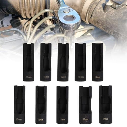 RULLINE 10pcs Upgraded Steel Flare Nut Socket Set for Automotive and Mechanical Applications 1/2" square drive - size: 10pcs
