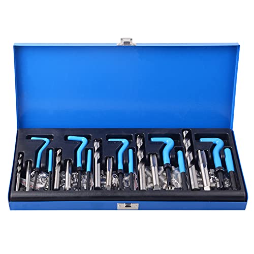 DAYUAN 131Pcs SAE Thread Repair Kit, HSS Drill Helicoil Kit Standard | SAE 1/4"-1/2" Sizes，Repairs Stripped & Damaged Threads，High-Speed Steel Tools，45# Steel Inserts，Storage Case - size: Blue - 131Pcs-SAE