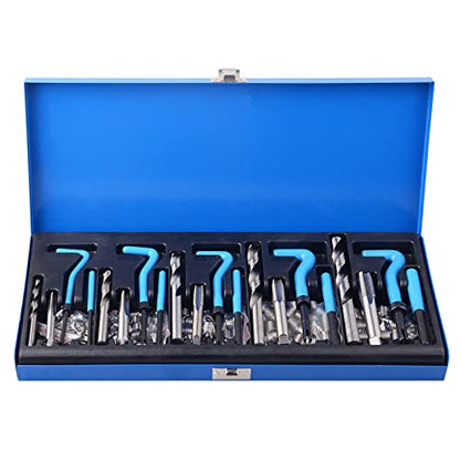 DAYUAN 131Pcs SAE Thread Repair Kit, HSS Drill Helicoil Kit Standard | SAE 1/4"-1/2" Sizes，Repairs Stripped & Damaged Threads，High-Speed Steel Tools，45# Steel Inserts，Storage Case - size: Blue - 131Pcs-SAE