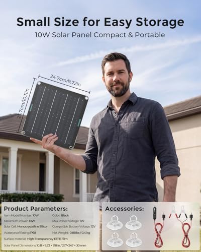 10W Solar Battery Charger, 12V Maintainer - Waterproof for Car & RV | Smart Solar Trickle Charger With Indicator Lights, Reverse Protection, No Overcharge for Car, Truck, Boat, Rv, Motorcycle. - style: 10W
