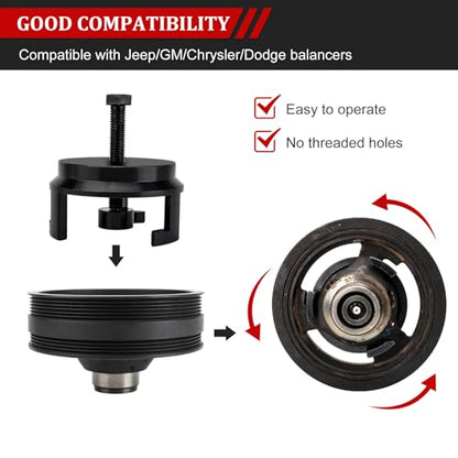 3mirrors 25264 Harmonic Balancer Puller Compatible with GM Chevy Jeep Chrysler Dodge, LS Crank Pulley Puller, Remove Harmonic Balancer without Tapped Holes, Replacement Engine Quickly