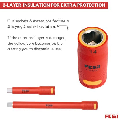FESA 16-Piece Insulated Torque Wrench Set (1/2" Drive, 10-50 Nm Range) | with 7 Metric Sockets, 5 Hex Bit Sockets, 2 Extension Bars, T-Handle & Protective Case - style: 1/2" Drive, 10-50 Nm Wrench & Socket Set