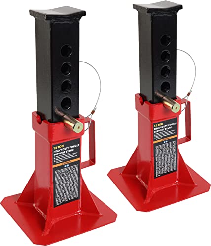 TCE ATZ120005U Torin Heavy Duty Car Jack Stand with Lock, 12 Ton (26,400 lb) Capacity, Red, 1 Pair - style: Wide Base