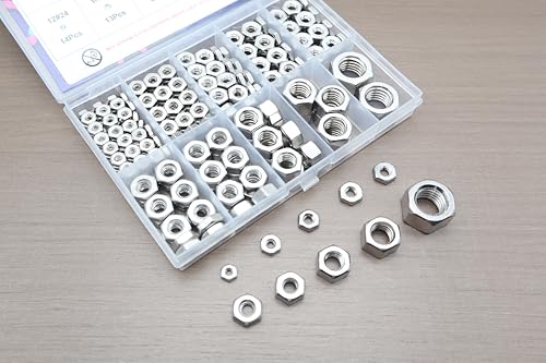 165 Pcs SAE Hex Nuts Kit, 4#40 6#32 8#32 10#24 10#32 1/4 5/16 3/8 1/2 | 304 Stainless Steel, Standard Inch Coarse Thread, Hardware Nuts - size: SAE (165Pcs)