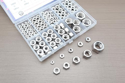165 Pcs SAE Hex Nuts Kit, 4#40 6#32 8#32 10#24 10#32 1/4 5/16 3/8 1/2 | 304 Stainless Steel, Standard Inch Coarse Thread, Hardware Nuts - size: SAE (165Pcs)