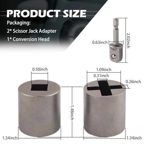3PCS Scissor Jack Adapter for Hand Drill,Heavy-Duty Scissor Jack Drill Adapter for Lifting Car Jacks,Universal Automotive Tools Socket Converter for Scissors Jacks for Car