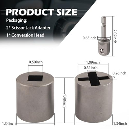 3PCS Scissor Jack Adapter for Hand Drill,Heavy-Duty Scissor Jack Drill Adapter for Lifting Car Jacks,Universal Automotive Tools Socket Converter for Scissors Jacks for Car