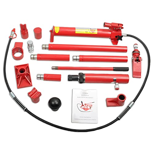 10 Ton Porta Power Hydraulic Jack 2M(78.7in) Welded Car Bottle Auto | Body Frame Repair Kit Air Pump Lift Ram for Load Truck Bed Unloader Farm and Oil Hose Hydraulic Ram Equipment Construction - size: 10 Ton