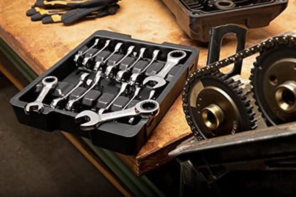 GEARWRENCH 14 Pc. 12 Point Stubby Ratcheting SAE/Metric Combination Wrench Set - 85206 - size: 10mm 11mm 12mm 13mm 14mm 15mm 18 mm