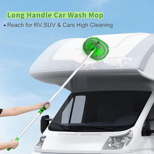62'' Car Wash Brush with Long Handle, Scratch-Free Soft Bristles Sturdy Car Wash Mop, Complete Cleaning Brush Kit Wash Mitt Towel Windshield Squeegee Wheel Tire Brush for Car Truck RV Green - color: Green