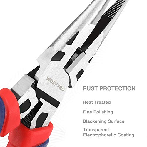 WORKPRO Pliers Set, 5-Piece Premium Cr-V Pliers Kit with Storage Pouch | 6 Inch Slip Joint, Long Nose, Diagonal Cutter, 8 Inch Groove Joint, 7 Inch Linesman, Ergonomic Grip, for Basic Repair - size: 5-piece