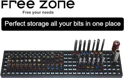 Free Zone Bit Organizer Set, 158-Hole 1/4" Hex Bit Toolbox Storage | Red; drive bit adapter & 1/2", 3/8", 1/4" socket holder compatible; anti-drop design; tools not included - color: Red