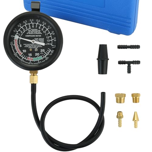 Fuel Pump and Vacuum Tester Gauge (Blue) | Vacuum and Fuel Pump Tester Gauge Kit Carburetor Pressure Fuel Pressure Tester Kit Automotive Vacuum Gauge - color: Blue