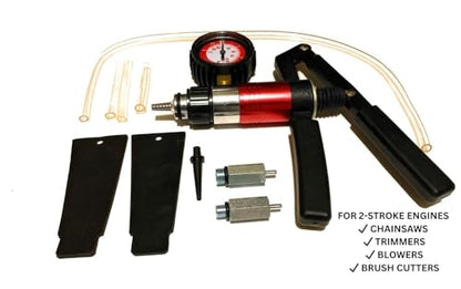 Pressure & Vacuum Leak Down Tester for 2-Stroke Engines | Diagnose chainsaw, trimmer, blower & water pump leaks. Gauge included. Pro mechanic tool.