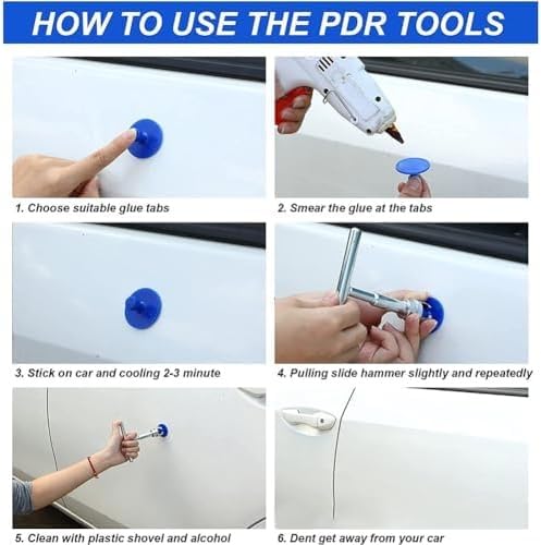 19-Piece Professional Car Dent Repair Kit - Heavy Duty Suction Cup Puller & Glue Tabs with Slide Hammer for Hail Damage, Door Dings, Auto Body Dent Removal (Small Dent Remover Tool for Car)