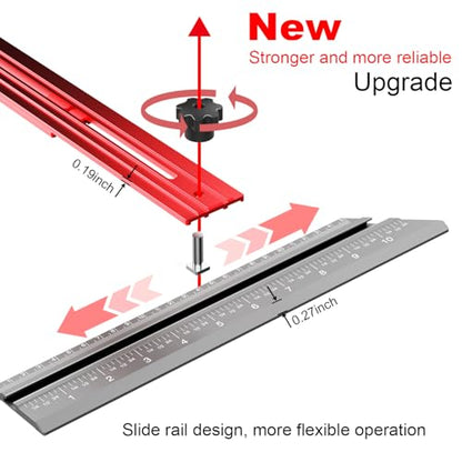 Stair Tread Template Tool – Stair Tread Gauge Jig, Aluminum Alloy Measuring and Scribe Tool for Accurate Angle, Depth, and Length Measurement of Stairs, Risers, and Partitions - color: RedGray