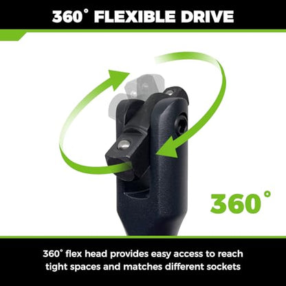 16in Dual Drive Breaker Bar 3/8 & 1/2 Swivel Head Cr-V Steel Black Coat | Spring detent ball, 360° rotating head, loosens rusted vehicle bolts, suitable for daily auto maintenance work - size: 16" Dual Drive