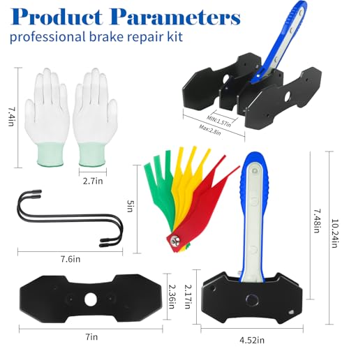 Brake Caliper Press Tool Kit, Ratcheting Piston Spreader with 2 Steel Plates, Practical Caliper Piston Compressor Tool for Repairing Disc Brakes Includes Hangers/Measuring Tools (Blue)