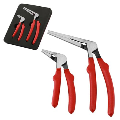 2PC Kiwi Bent Head Needle-Nose Pliers, Angled Head Needle Nose Kiwi Pliers, 6-Inch and 8-Inch, Double Injection Handles, Bent Head Design for Access Tight Spaces