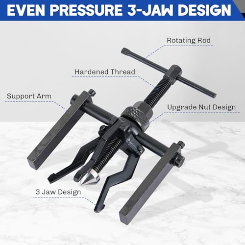 3 Jaw Inner Bearing Puller Set | Blind Bearing & Bushing Gear Extractor Kit Wheel Bearing Puller Kit, Pilot Gear Remover Tool for Motorcycle, Car & SUV