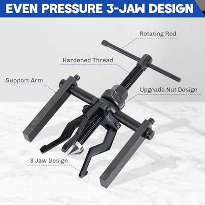 3 Jaw Inner Bearing Puller Set | Blind Bearing & Bushing Gear Extractor Kit Wheel Bearing Puller Kit, Pilot Gear Remover Tool for Motorcycle, Car & SUV