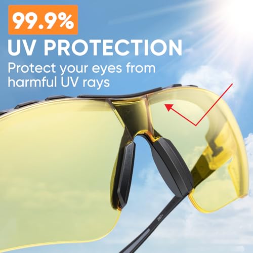 TICONN Anti-Fog Safety Glasses for Men and Women, ANSI Z87.1 Scratch Proof Eye Goggles with Adjustable Arms and UV Protection - style: 3 Pack/Yellow