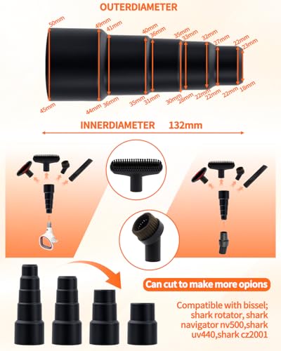 5 PCS Vacuum Hose Adapter Kit, Universal Shop Vac Vacuum Hose Adapter, 2-1/2'' to 1-1/4'', 1-1/4'' to 1-3/8'' to 1-1/2'', 1-3/8'' to 1-1/4'', 32mm to 35mm, 32mm to 38mm, 32mm to 45mm for Wet Dry Shop
