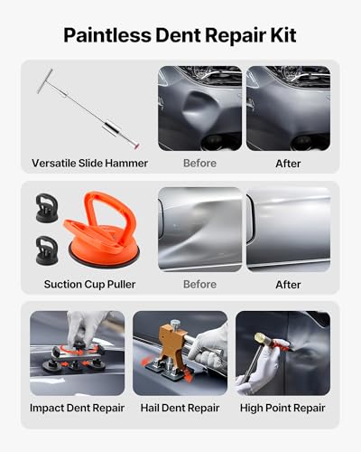 VEVOR Dent Puller Kit, 100 PCS Paintless Dent Removal Kit with Golden Lifter, Bridge Puller, Slide Hammer T-Bar, Glue Gun, Auto Body Hail Damage Remover Tools for Car Refrigerator Door Ding Repair - style: 100PCS