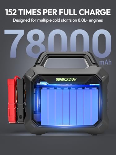 YESPER 6000A Car Starter Jump Box - 78000mAh Heavy Duty Truck Battery Jump Starter for All 12V Diesel & Gas, SuperSafe Portable Jump Pack, Powerful Force Start Jumper Box (-40°F to 140°F)