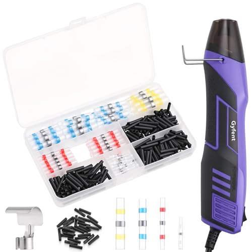 100Pcs Heat Shrink Solder Seal Wire Connectors with Heat Gun & 200Pcs Heat Shrink Tubing, 350W 2-Temp Mini Heat Gun for Automotive Marine Wiring Repair