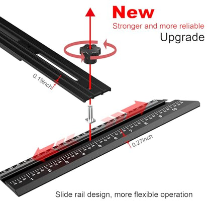 Stair Tread Template Tool – Stair Tread Gauge Jig, Aluminum Alloy Measuring and Scribe Tool for Accurate Angle, Depth, and Length Measurement of Stairs, Risers, and Partitions - color: FullBlack