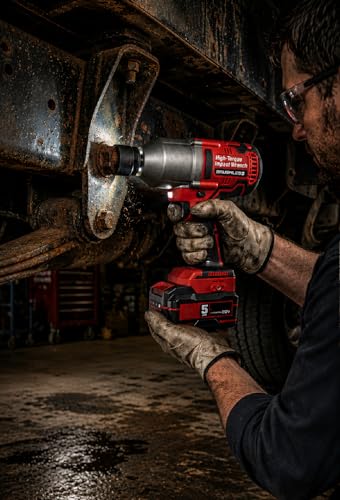 20V Brushless Cordless 1/2 in. High Torque Impact Wrench Kit – 1000 ft-lbs Breakaway Torque – 3-Speed Drive Selector – Friction Ring – Includes 5 Ah Battery & Fast Charger Compatible with Bauer Tools