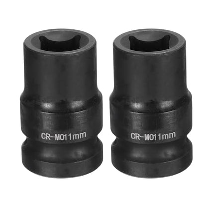 HARFINGTON 2pcs 4 Point Square Socket 1/2" Drive 11mm Metric Square Impact Socket CR-MO Blackening Standard Wheel Sockets Pneumatic Socket Tool for Auto Repair Mechanical Maintenance Home Use - size: 11mm