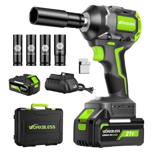 1/2 Brushless Cordless Impact Wrench Kit, Max 850Nm (630ft-Lbs) Lightweight Electric Impact Gun with Variable Speed, 1 Pack 20V 4Ah Battery, 4 Sockets for Home & DIY Project - style: 850N.m with 1 Battery