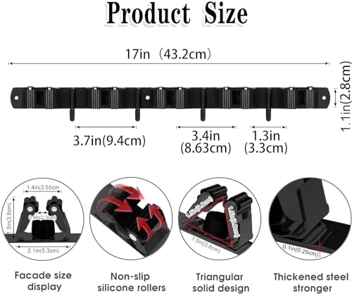 Black Broom Holder Wall Mount, 5 Racks 4 Hooks Mop and Broom Organizer | Mop Holder Wall Mount and Broom Hanger for Garage, Laundry Room, Kitchen and Utility Storage - color: 5 Racks & 4 Hooks (Black) - 1 Pack