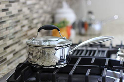 AVACRAFT Tri-Ply Stainless Steel Saucepan with Glass Strainer Lid, Two Side Spouts, Ergonomic Handle, Multipurpose Sauce Pan with Lid, Sauce Pot, Cooking Pot (Tri-Ply Full Body, 1.5 Quart) - size: 1.5 Quarts
