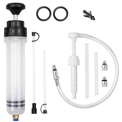 Fluid Extractor Pump with Hose, Manual Fluid Extractor/Fill Pump for Car Fluid Transfer, Lower Unit Gear Oil Pump for Standard Quart Bottles, 3/8" Metal Swivel, 8mm and 10mm Adapters (500CC + 8CC)