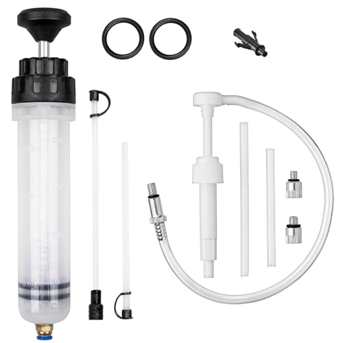 Fluid Extractor Pump with Hose, Manual Fluid Extractor/Fill Pump for Car Fluid Transfer, Lower Unit Gear Oil Pump for Standard Quart Bottles, 3/8" Metal Swivel, 8mm and 10mm Adapters (500CC + 8CC)