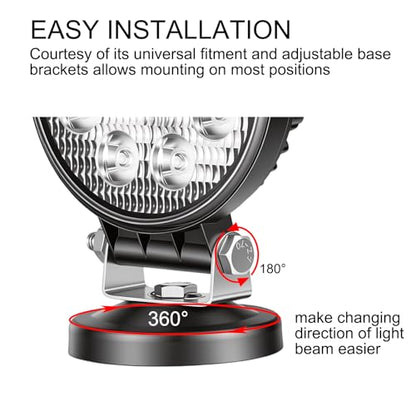 SKYWORLD Magnetic Mount LED Work Light, 2PCS 4 Inch 27W Round Spot Off Road Driving Fog Lamp 12V 24V with Portable Magnetic Base Holder for Truck Tractor Trailer Car Boat Engineering Vehicle - size: 2Pcs 4 Inch 27W Spot