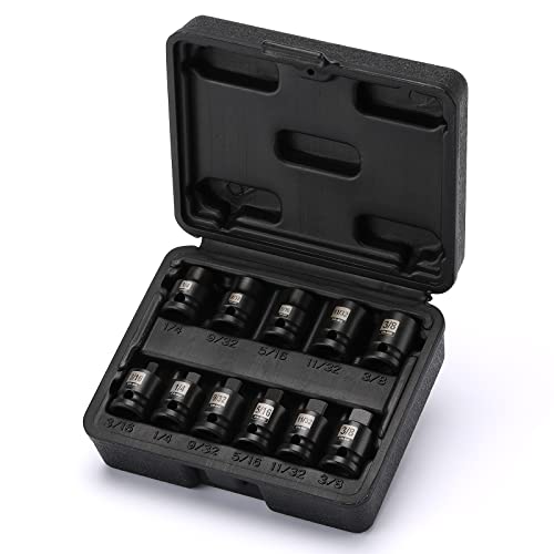 EMENTOL 11PCS 3/8" Drive Pipe Plug Socket Set, SAE, CR-MO, Tapered Male Square Drive- 3/16 Inch to 3/8 Inch, Chamfered Female Square Drive- 1/4 Inch to 3/8 Inch, 11 Pieces Set - size: 11PCS 3/8"Dr.