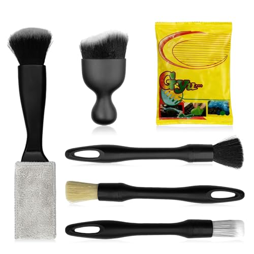 Car Detailing Cleaning Kit, 6PCS Auto Interior Cleaning Tools with Boars Hair Detail Brushes, Cleaning Gel, Double-Head Vent Brush for Car Truck SUV Interior Care