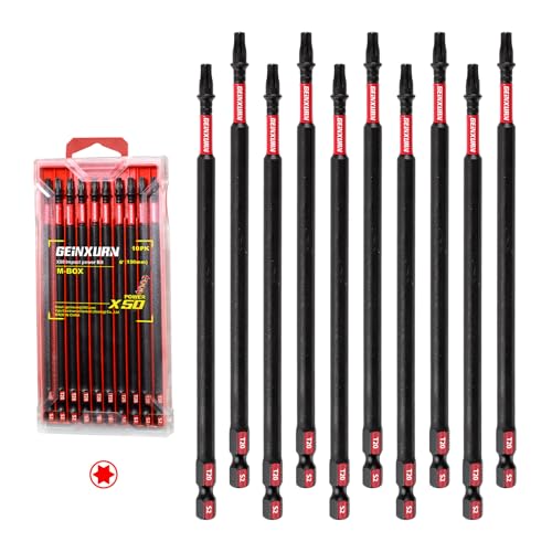 Geinxurn 10Pieces 6 In. T20 Impact Tough Magnetic Screwdriver Bit Set, #20 Torx Head Power Bits, S2 Alloy Steel Star Bits with Storage M-Box - color: 10 Pcs, size: T20 - 6 in