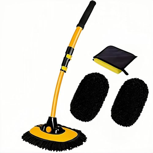 BMLEI Car Wash Brush with Long Handle, Microfiber Towels Car Wash Kit Cleaning Supplies, Car Wash Mop Mitt with 2 Replacement Head , Extension Pole Car Brush Cleaning Kit for Cars Trucks - color: Yellow Mop With Yellow Washing Cloth