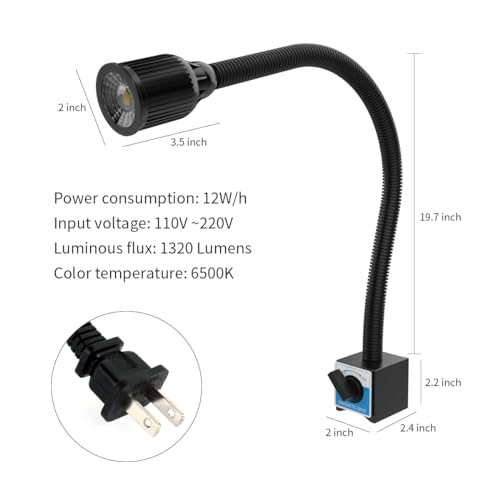 Magnetic Work Light, 1320 Lumens LED Lathe Machine Light with Flexible Gooseneck and Magnetic Base, Shop Tool Lamp for Lathe, Work Bench, Sewing Machine, Grill, Industrial Lightin