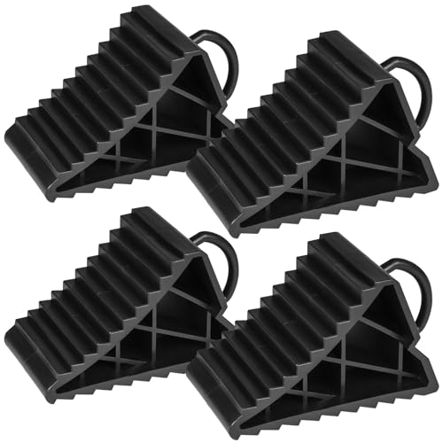 Taifa 4PCS Wheel Chocks for Travel Trailers, RV Wheel Stoppers Tire Chock with Portable Handle for Camper Cars Trucks etc., Black - color: 461-4PCS